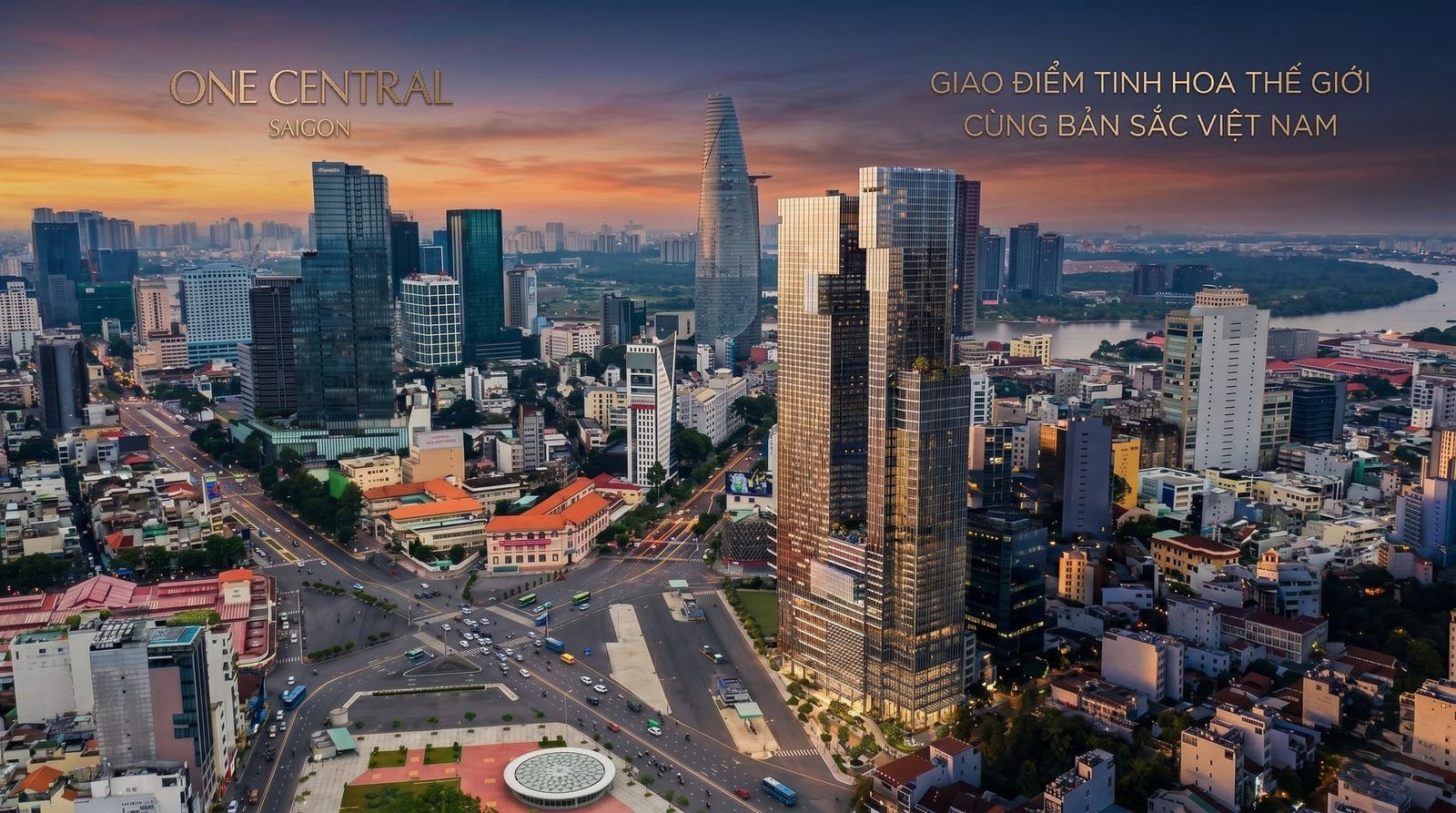 Toàn cảnh One Central Saigon từ trên cao lúc hoàng hôn