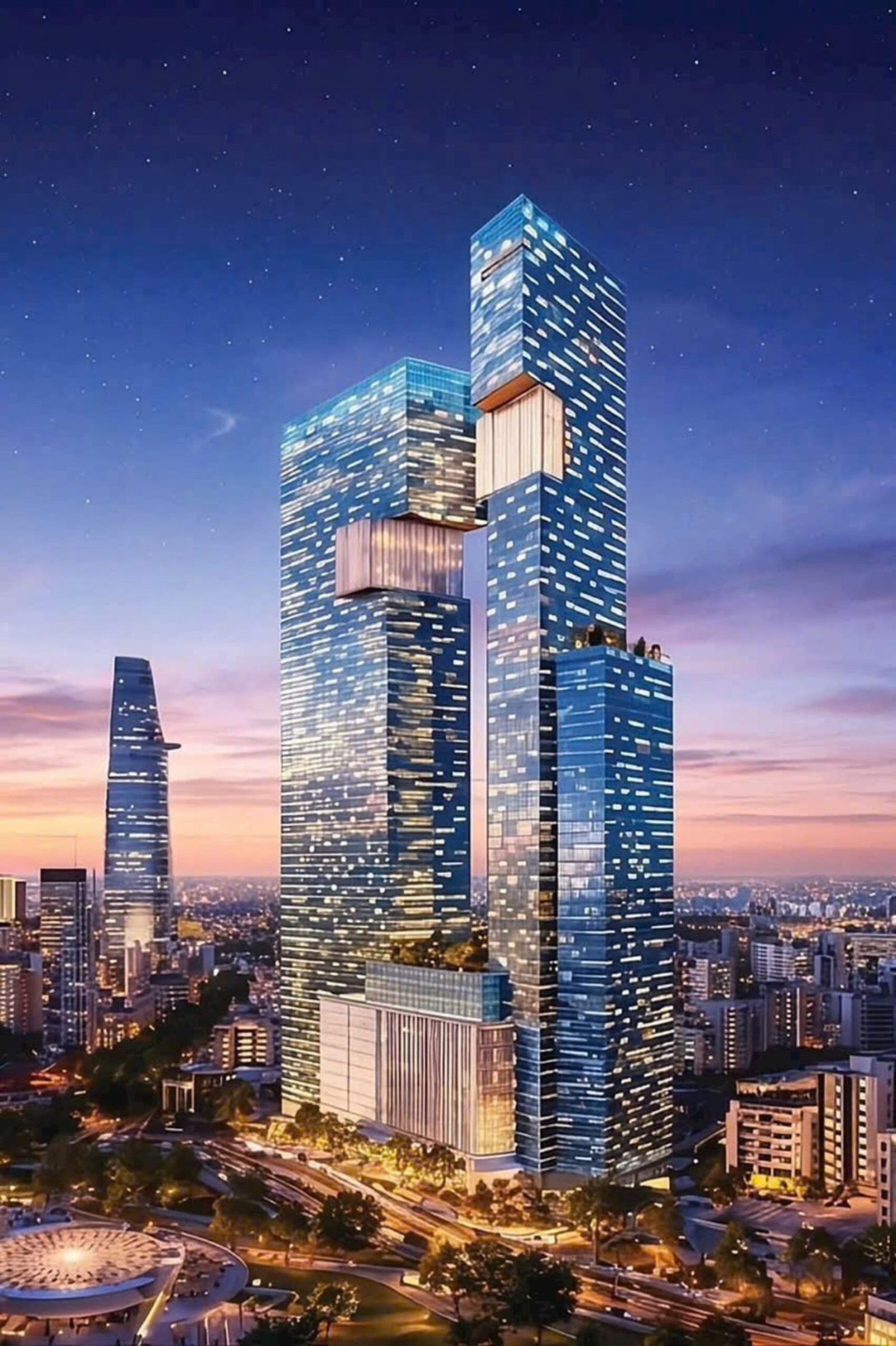 Tháp đôi về đêm